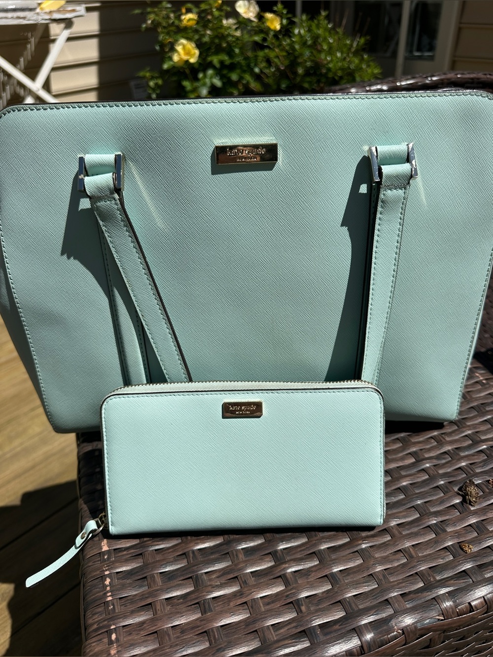 Kate Spade Newbury Lane Miles Mint Green Tote And Wallet Set